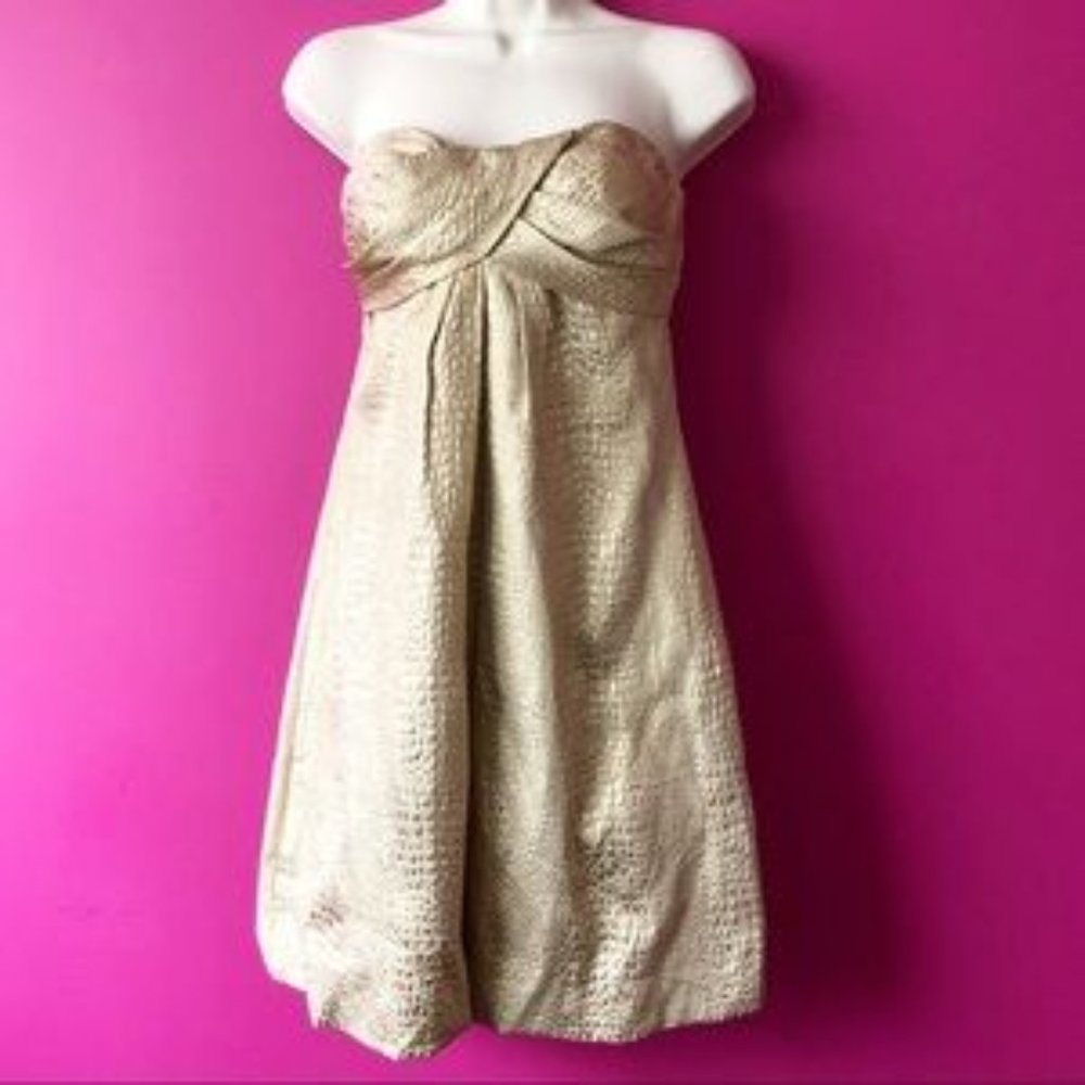 Cache NYE Metallic Gold Textured Strapless Dress